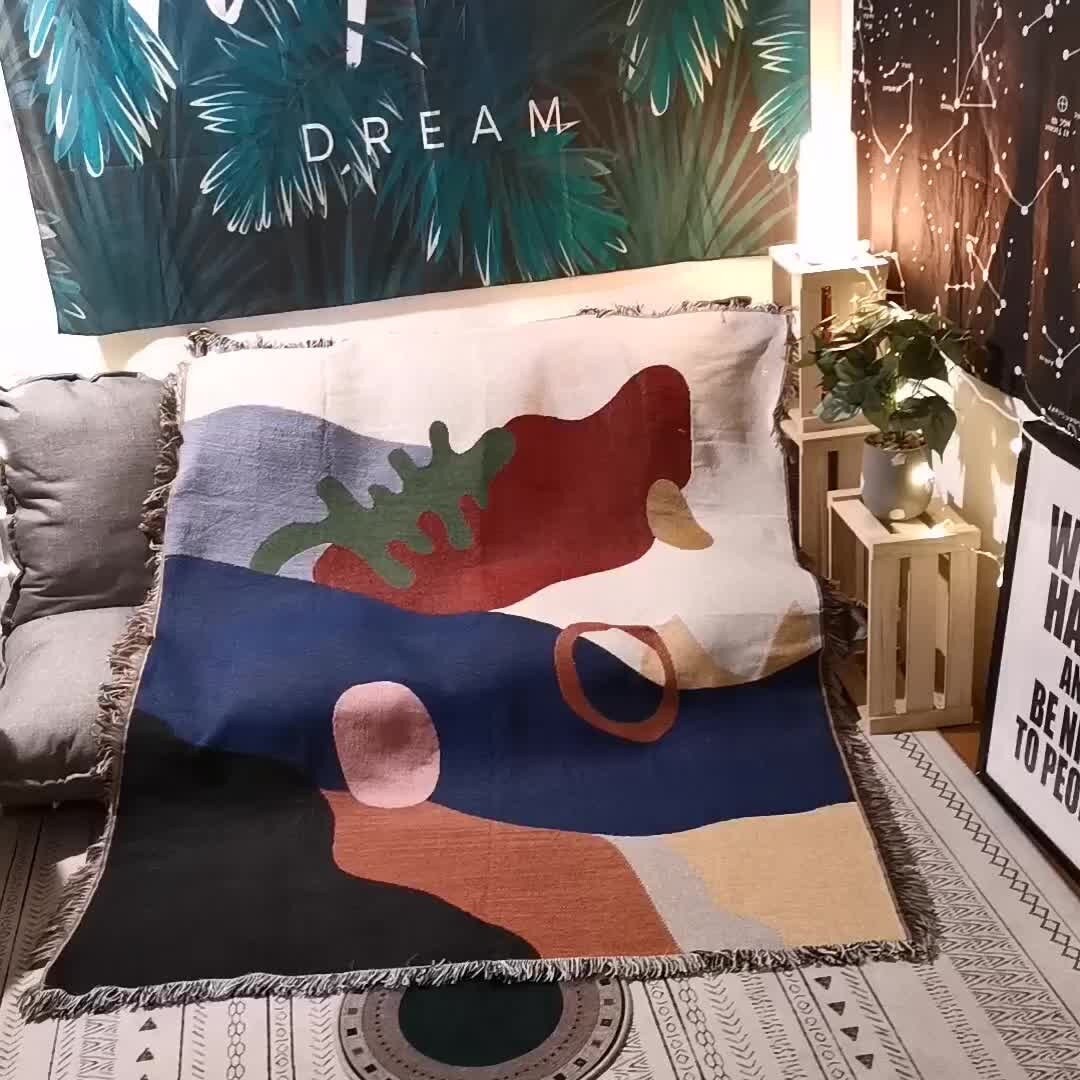 Retro Geometric Tassel Woven Cotton Blanketboho Abstract Bedroom Ruggeometric Sofa Decorative Throwbeach Throwpicnic Blankettapestry Etsy