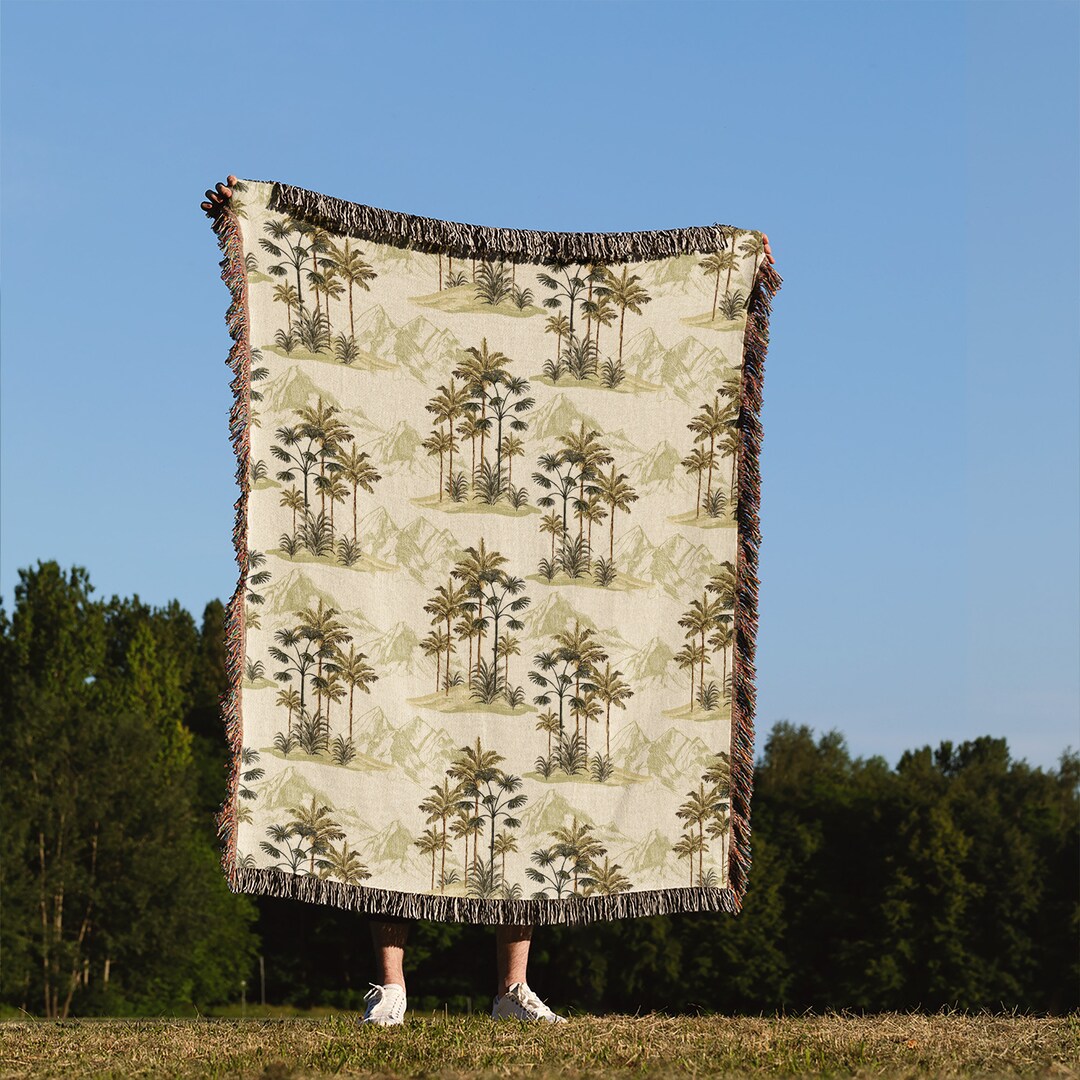 Coconut Tree Woven Throw Blanket: Retro Fringe Tapestry - Etsy