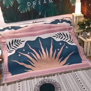 Sunrise Jacquard Cotton Throw｜Boho Abstract Woven Blanket｜Sofa Blanket｜Beach Throw｜Bed Blanket｜Picnic Blanket｜Tapestry｜Gift for her