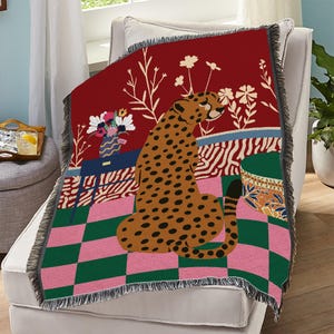Boho Cheetah vävd filt, Boho Retro Leopard Gobeläng
