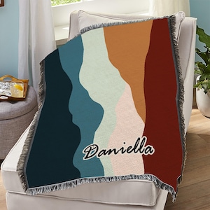 Geometric Woven Blanket: Custom Name Jacquard Throw