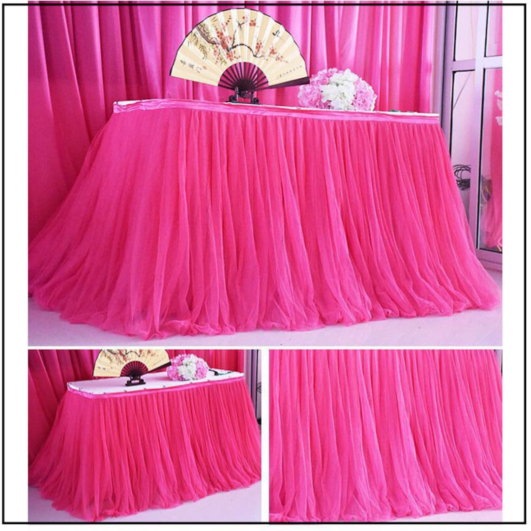 Snapklik.co : 6 Ft X 30 In Teacher Desk Skirt 6 Layers Tulle Pink Desk