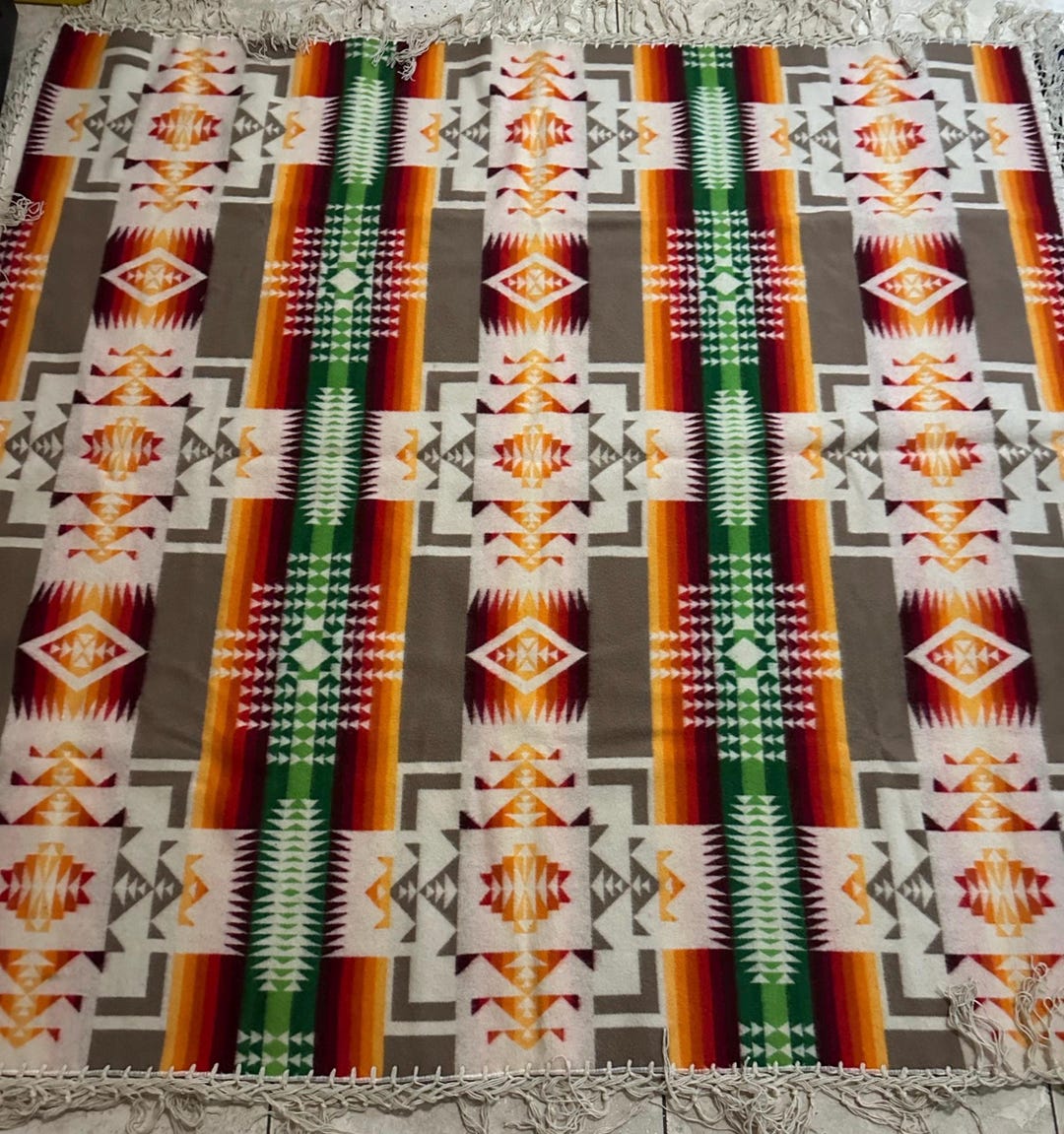 Vintage Pendleton Wool Beaver State Blanket Chief Navajo Fringe