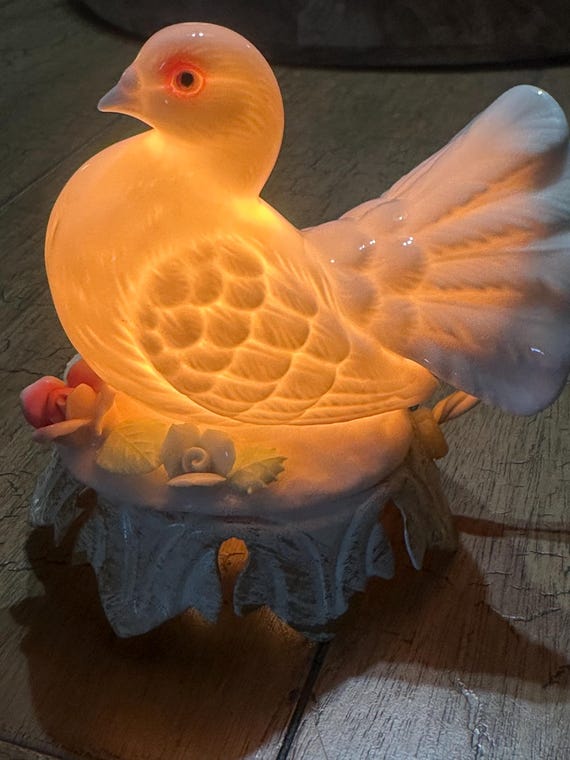 ヴィンテージ-U.L. ミニナイトライト 花と鳩の絵柄 - 5インチ 品番 