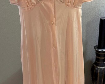 Conjunto de bata y bata Maidenform Dreamwear color melocotón de los años 60, talla grande, fabricado en EE. UU.