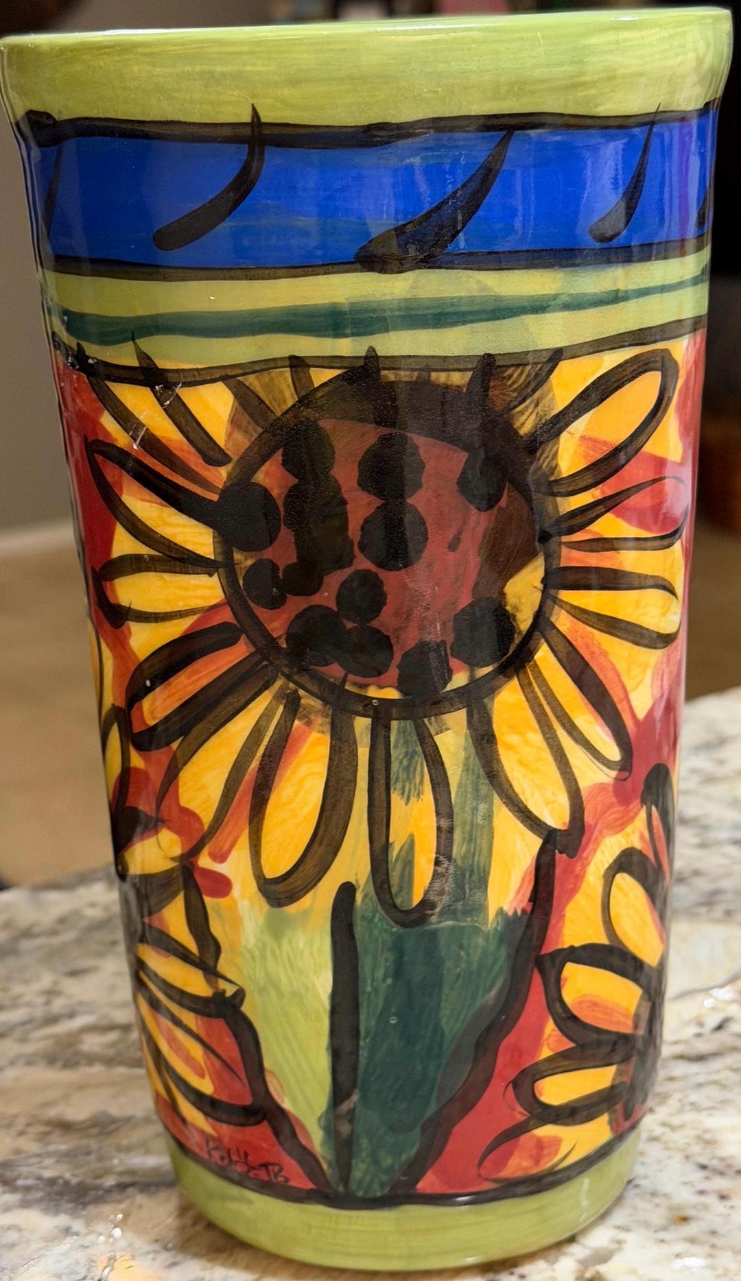 VINTAGE Hand Painted Sunflower Design Ceramic Vase 9.5” Signed 2000 - Etsy