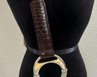 Vintage 90er Jahre Brighton Silver Concho Western Braun Krokoleder Hüftgürtel Size 36 NWOT