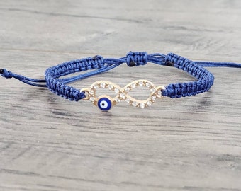 Good luck bracelet, lucky charm, ojo bracelet, Infinity bracelet, Adjustable bracelet, Evil eye, Infinity ojo, mal de ojo, Turkish blue eye