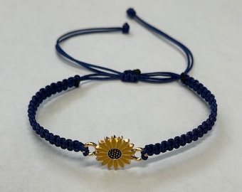 Sunflower bracelet, Adjustable bracelet with sunflower, pulsera con girasol, flower, friendship bracelet, Sunflower string bracelet