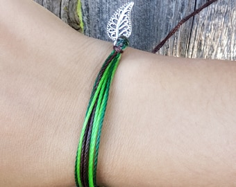 Pura Vida style bracelet, nature bracelet, string bracelet, minimalist bracelet, free ship, waterproof bracelet, pura vida, leaf bracelet