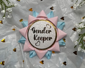 Gender keeper pin, Keeper of the Gender Pin, Gender Reveal Party Decorations, baby gender reveal, baby pink and blue pin