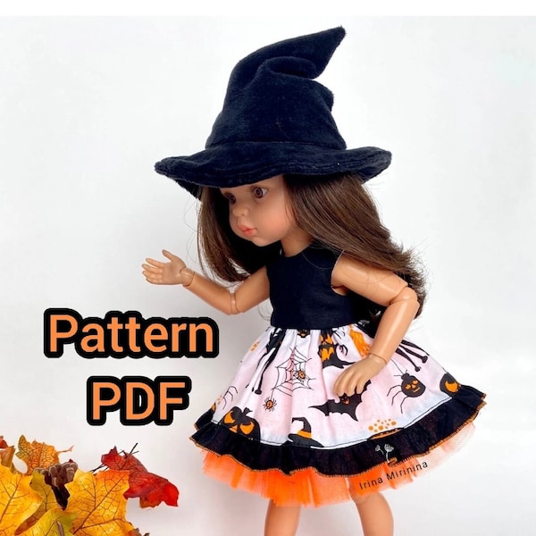 PDF pattern witch hat, witch hat for halloween, for 13" doll for Paola Reina, Llorens, RubyRed and other 13-14" dolls