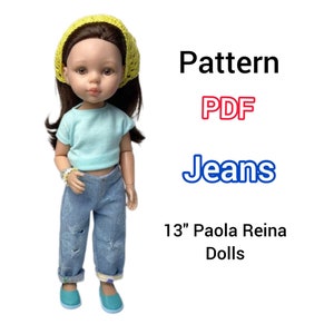 PDF Jeans pattern, denim pants, for 13" doll for Paola Reina and other 13-14" dolls