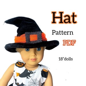 PDF Witch Hat Pattern, Halloween Witch Hat, for 18&quot; dolls
