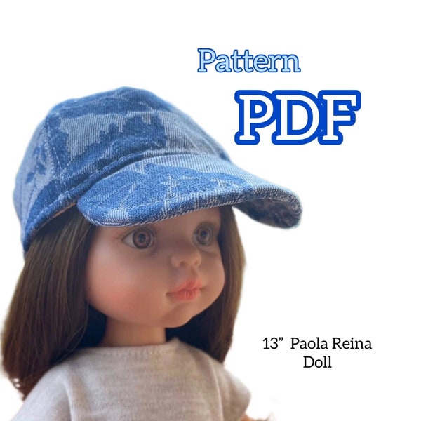 PDF baseball cap pattern, cap with visor, for 13" doll for Paola Reina and other 13-14" dolls