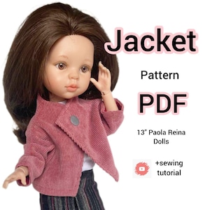 May include: A pink corduroy jacket pattern for 13" Paola Reina dolls. The pattern is a PDF download and includes a sewing tutorial.