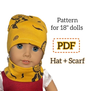 PDF PATTERN of a hat and scarf for a doll 18 inches tall, for dolls outfit