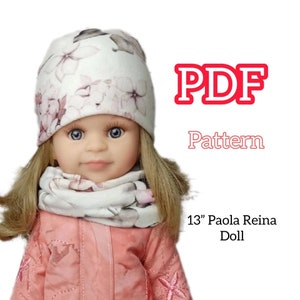 PDF PATTERN hat and snood, for dolls 12-13 inches tall, for Paola Reina doll