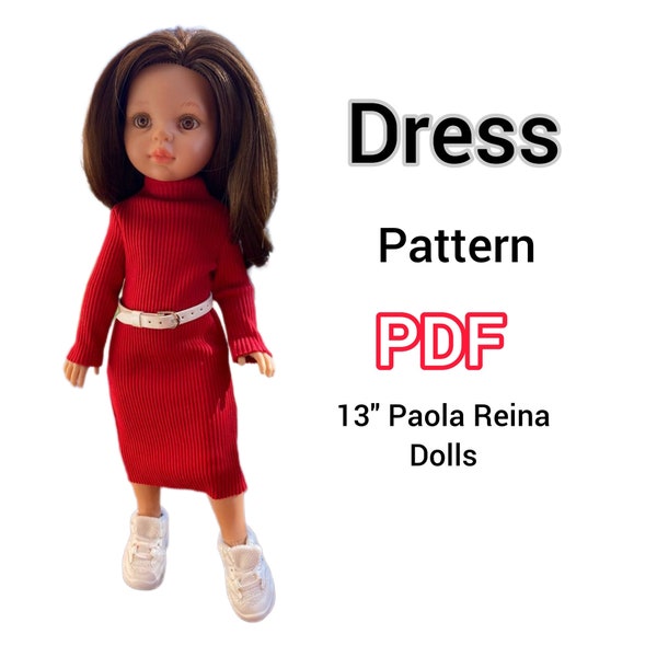 Patrón de vestido PDF para muñeca de 12"-13", vestido elástico de invierno para muñeca Paola Reyna, solo en inglés