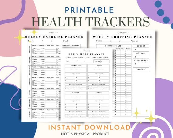 Health Tracker Printable Set Workout Log Workout Plan Meal - Etsy