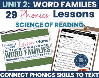 Reading Curriculum - Word Families Short Vowel CVC Words Phonics Printable Worksheets and Lessons | Decodable Passages | Science of Reading