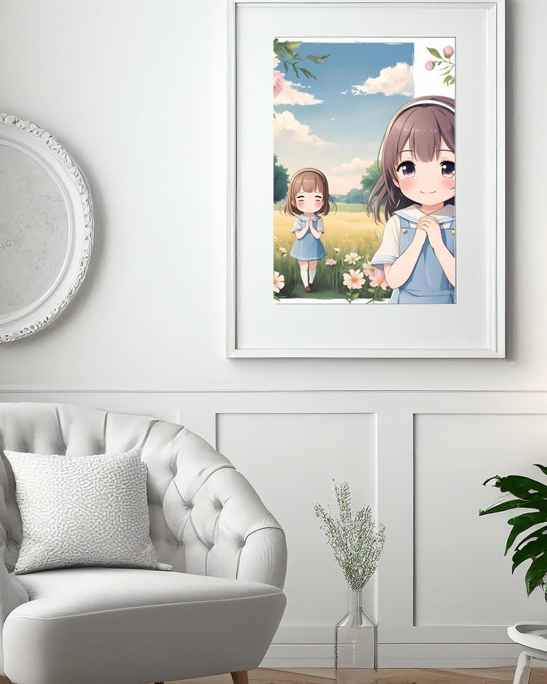 Anime Girl Poster: Sunny Field, Kawaii Room Decor (digital Download ...