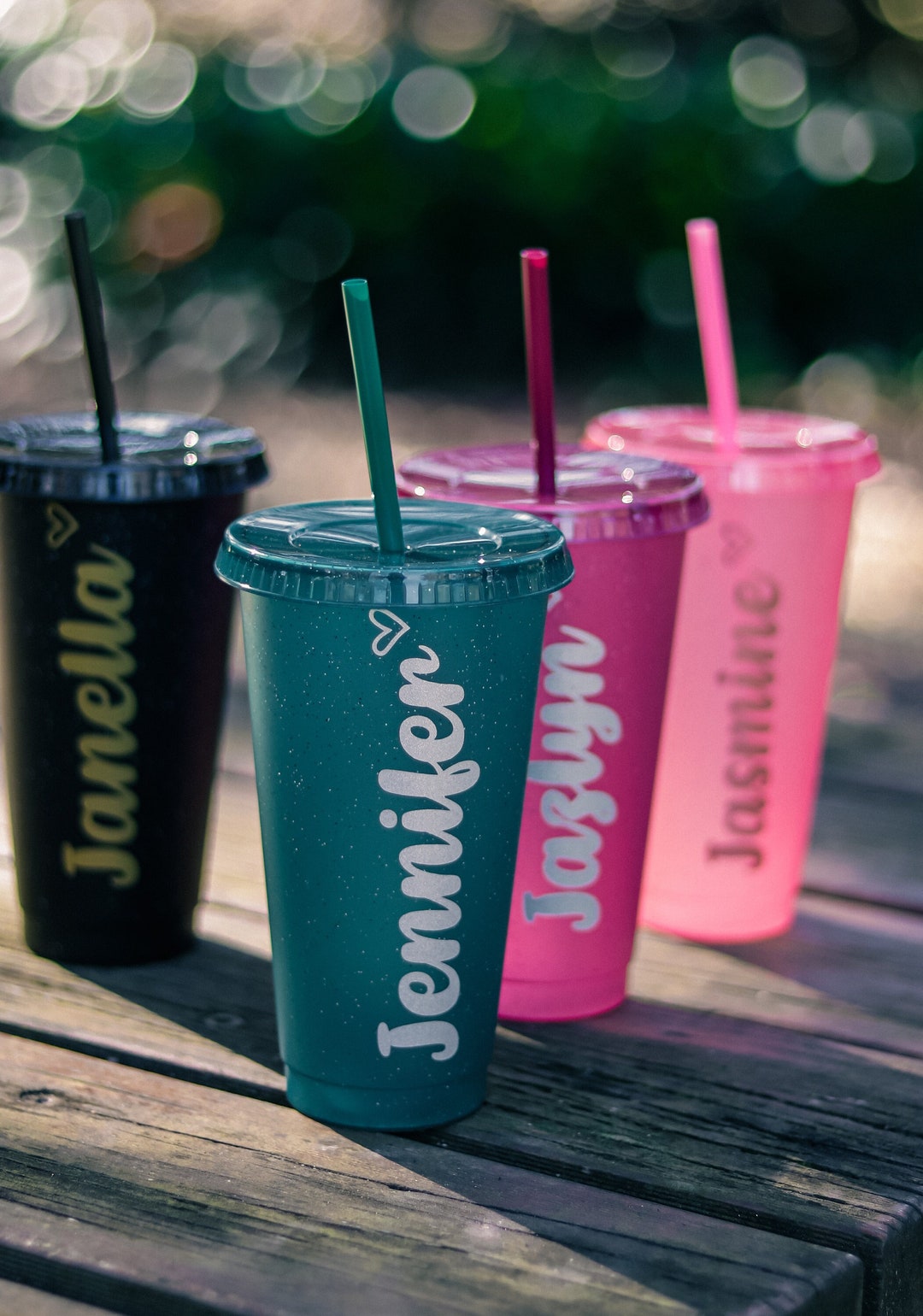 Personalised Plastic Tumbler With Straw 750 Ml / Glitter Tumbler / Named Plastic Tumbler