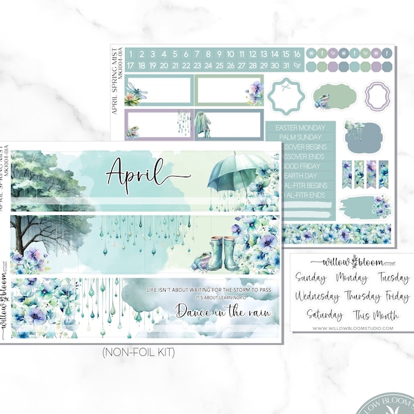 April Monthly Planner Stickers || Spring Mist || Planner Sticker Kit