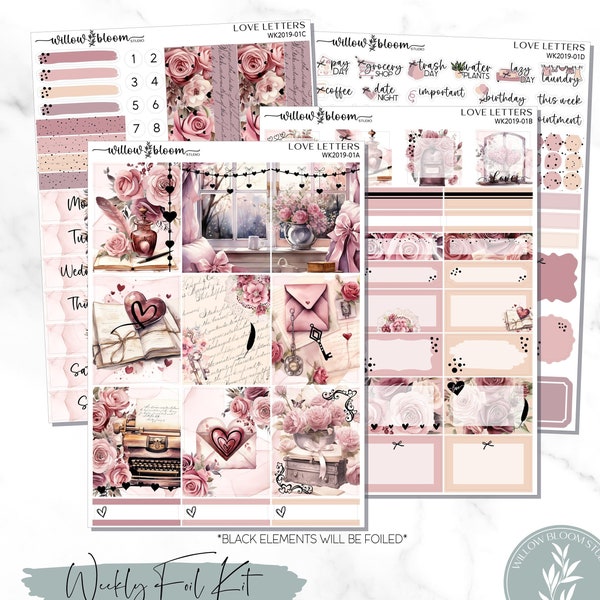 FOIL Weekly Planner Stickers || Love Letters || Weekly Planner Sticker Kit