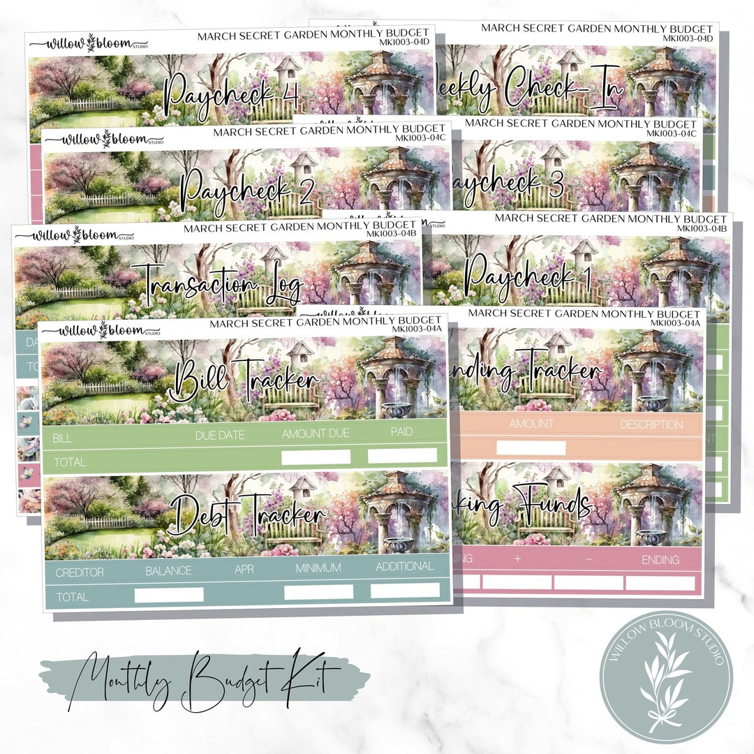 March Budget Kit Secret Garden Monthly Budget Planner Sticker Kit - Etsy