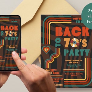 Digital Invitation | 70's Themed Party | Instant Download | Editable ...