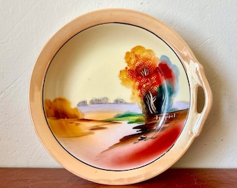 1930’s Noritake Hand Painted Porcelain Lustreware Bowl Japanese Chikaramachi Serving Dish Country Lakeside Design PC583