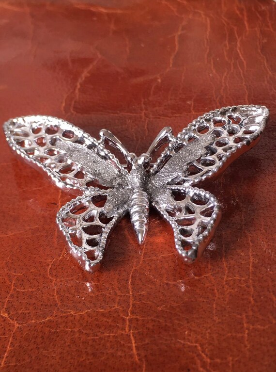 Vintage Sarah Coventry Butterfly Brooch Pin Silve… - image 2