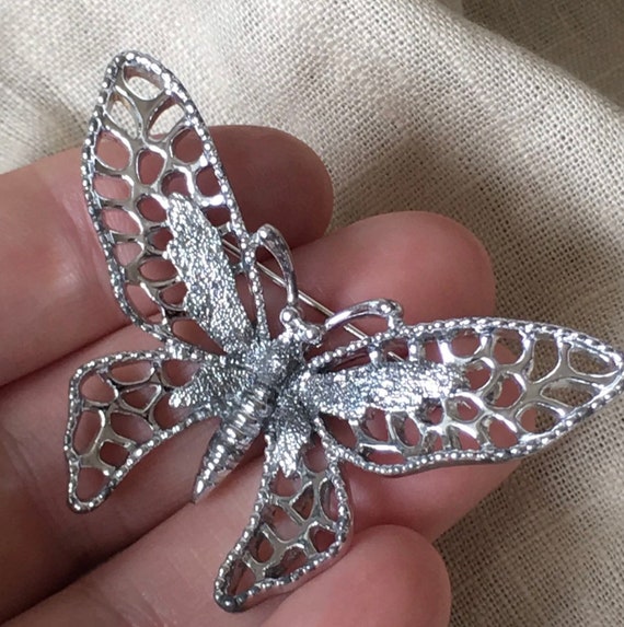 Vintage Sarah Coventry Butterfly Brooch Pin Silve… - image 5