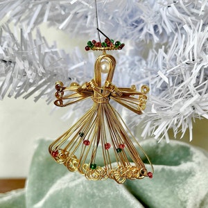 Vintage Christmas Angel Pin Gold Tone Wired and Beaded Angel Brooch Christmas Ornament Jewelry CJ731