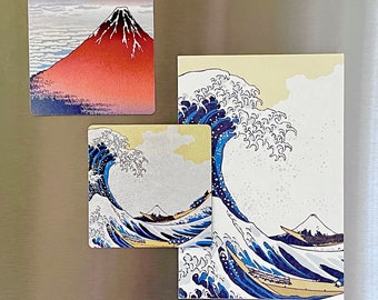 Japanese Hokusai Design Magnets Set of two 3X3 inch Ukiyoe Style Printed Magnets Great Wave and Mt Fuji at Dawn PI009