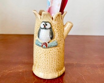 Hand Painted Ceramic Owl Vase Chopstick Holder Kotobuki Japanese Ceramic Kawaii Owl Ceramics PC326