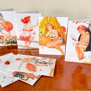 Halloween Autumn Hilda Pinup Greeting Cards Set of 7 Hilda Illustrations by Duane Bryers Handmade 4x6 Cards with Envelopes PI016