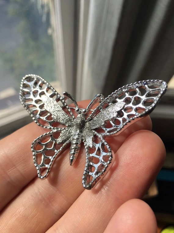 Vintage Sarah Coventry Butterfly Brooch Pin Silve… - image 9