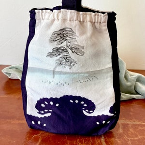 Japanese Silk Wrist Bag Hand Painted   Sack Made with Organic Dyes and Hand Sewn SI1073