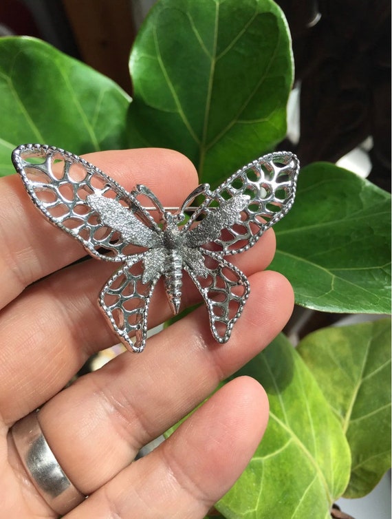 Vintage Sarah Coventry Butterfly Brooch Pin Silve… - image 3