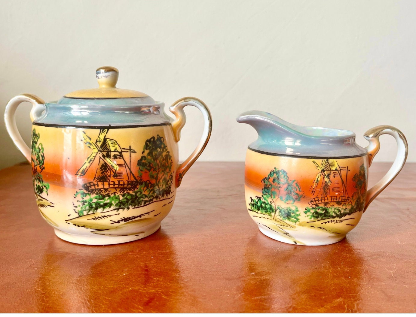 Japanese Hand Painted Porcelain Lusterware Tea Set 9 Piece
