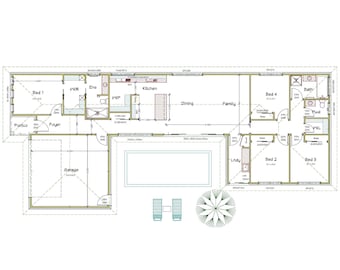 Casa minimalista con cortile interno e 4 camere da letto.