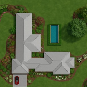 L Shaped Home, Courtyard Home, Villa, Resort Style, House Plan, Hidden Room