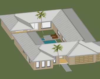 Courtyard Home, House Plan, Triple Garage, Villa, Resort Style