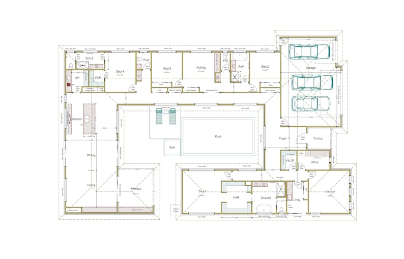 Courtyard Home, House Plan, Triple Garage, Villa, Resort Style image 2