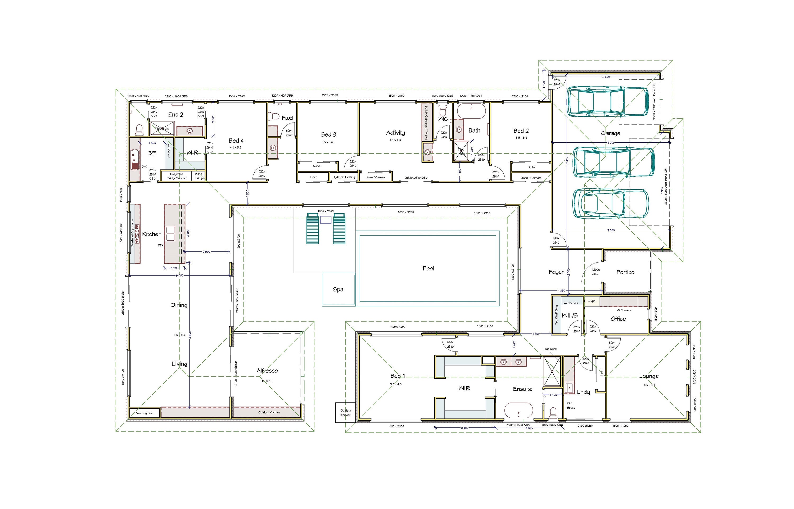 Courtyard Home, House Plan, Triple Garage, Villa, Resort Style - Etsy