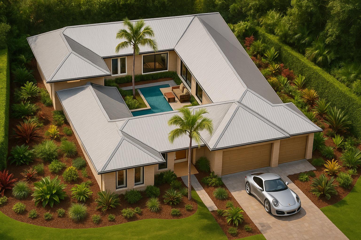 Courtyard Home, House Plan, Triple Garage, Villa, Resort Style
