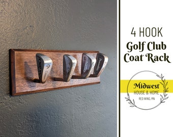 Golf Club 4 Hook Coat Rack or Hat Rack Great Gift For Golfers