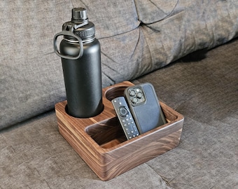 XL Couch Cup Holder and Remote Holder, Walnut Couch Caddy, Bed Remote Holder, Truck Cup Holder